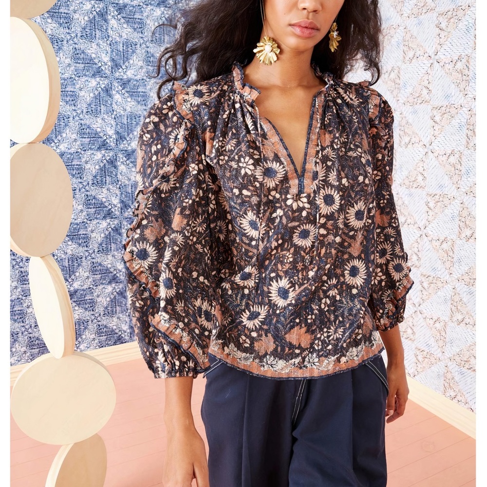 Ulla Johnson Manet Ruffle Long-Sleeve Floral Blouse - Picture 3 of 5